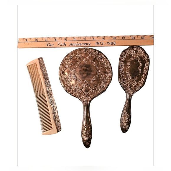 Vintage Vanity Comb, Brush & Mirror Set *Silver Plated - Picture 3 of 7
